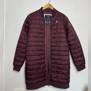 U.S Polo Assn. Puffer Jacket Burgundy Long Zip Up Small